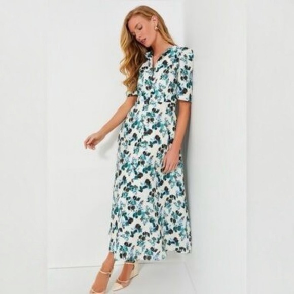 Tuckernuck Dresses & Skirts - Tuckernuck Hadley Dress Small S Linen Floral Maxi Midi Budding Bluebell Button